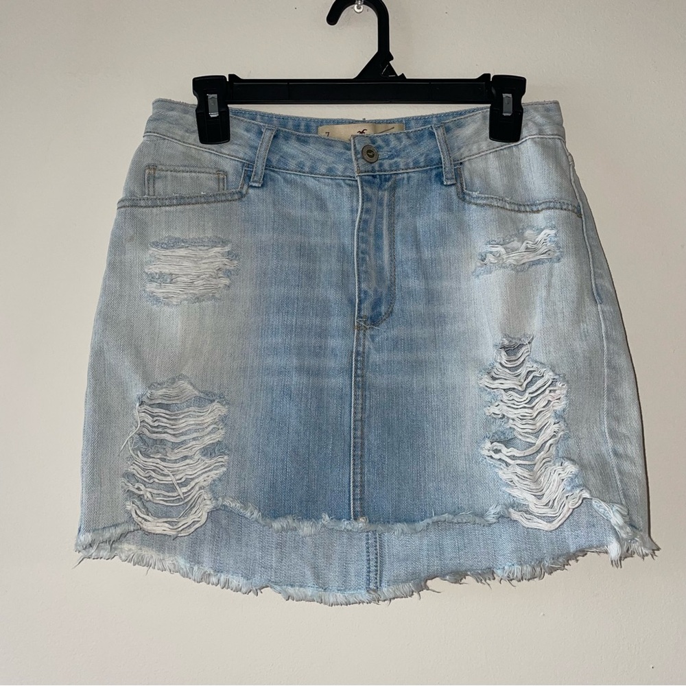 Hollister Light Blue Distressed Mini Skirt